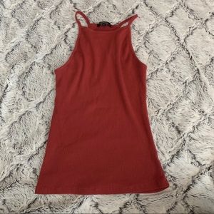 Rust Ribbed Halter Cami